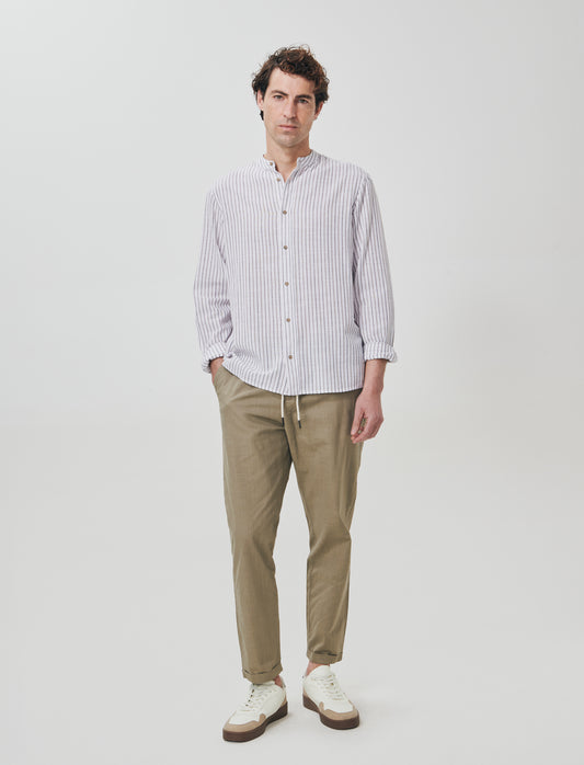 Striped linen effect shirt - White