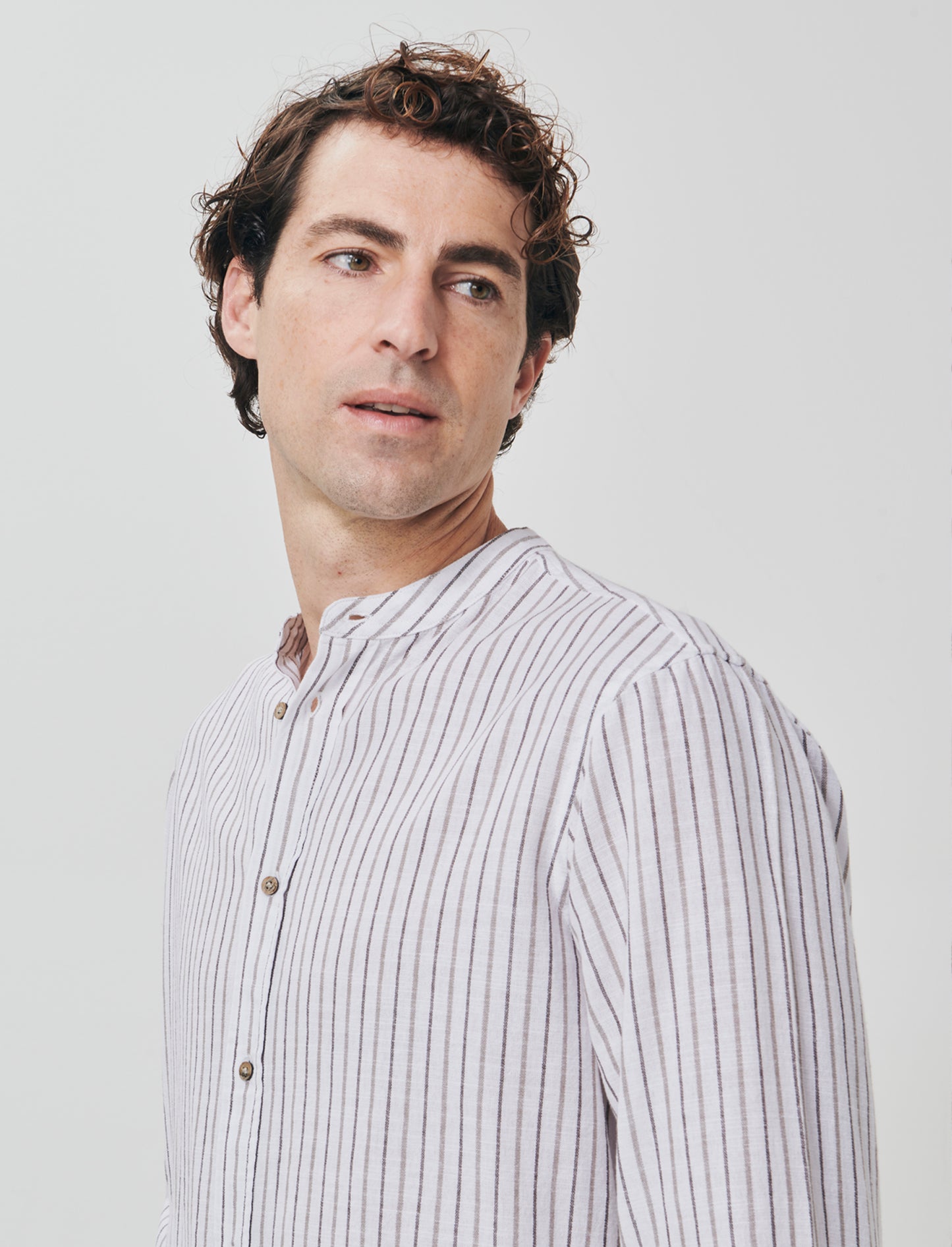 Camicia a righe in effetto lino - Bianco