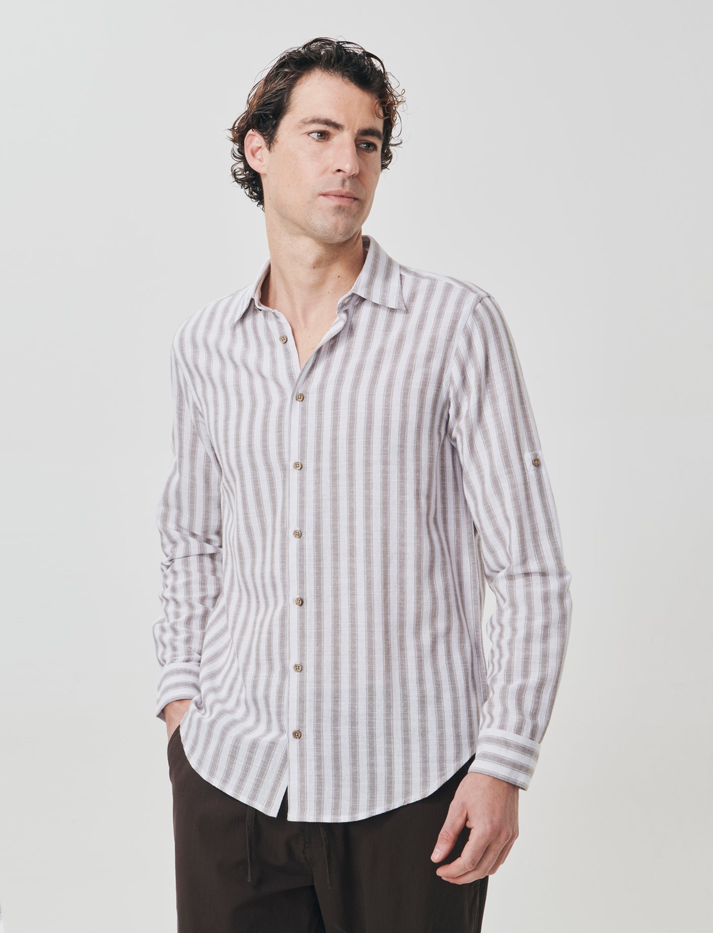 Regular fit striped cotton shirt - Green