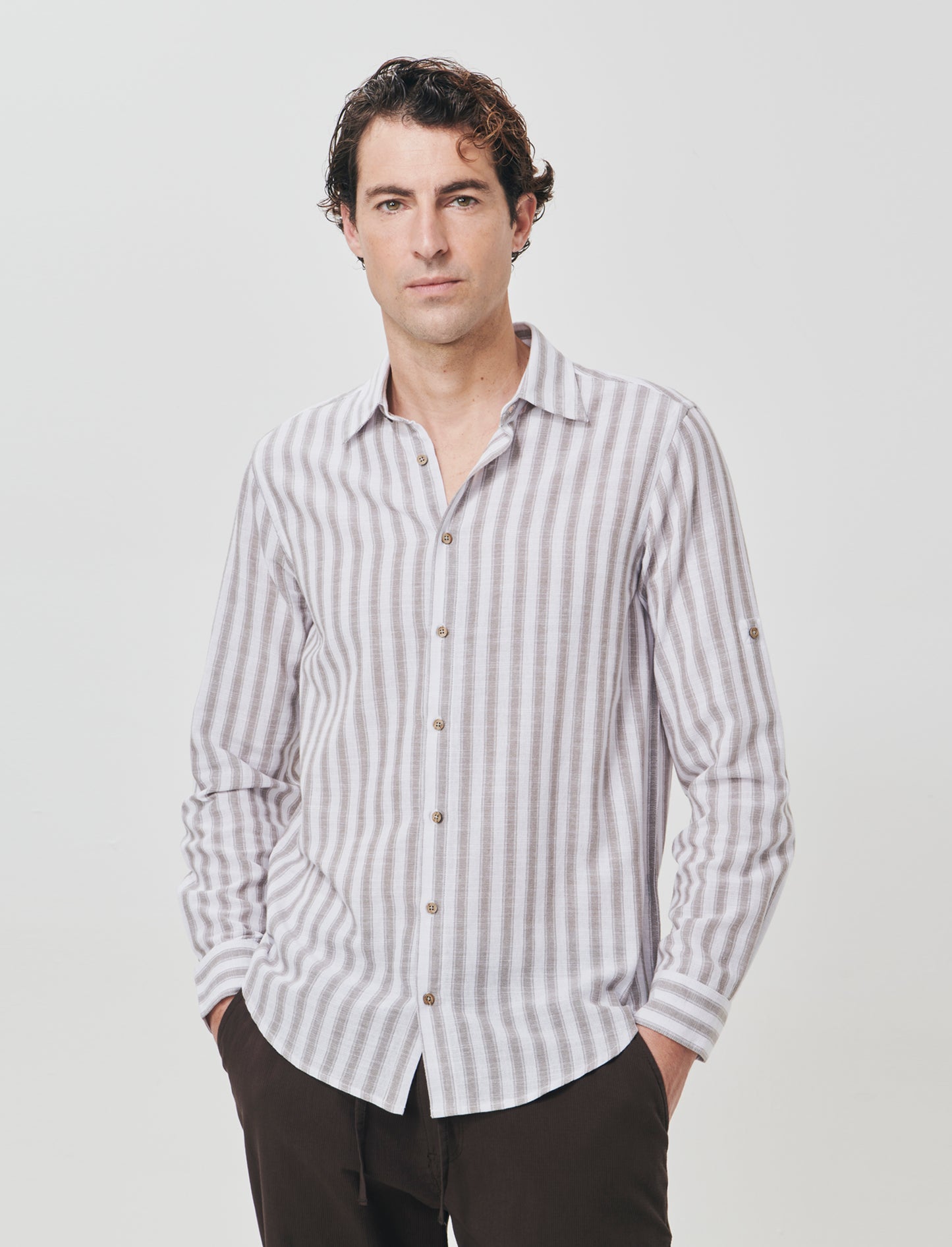 Regular fit striped cotton shirt - Green