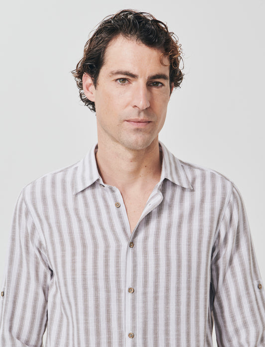 Camicia a righe regular fit in cotone - Verde kaki