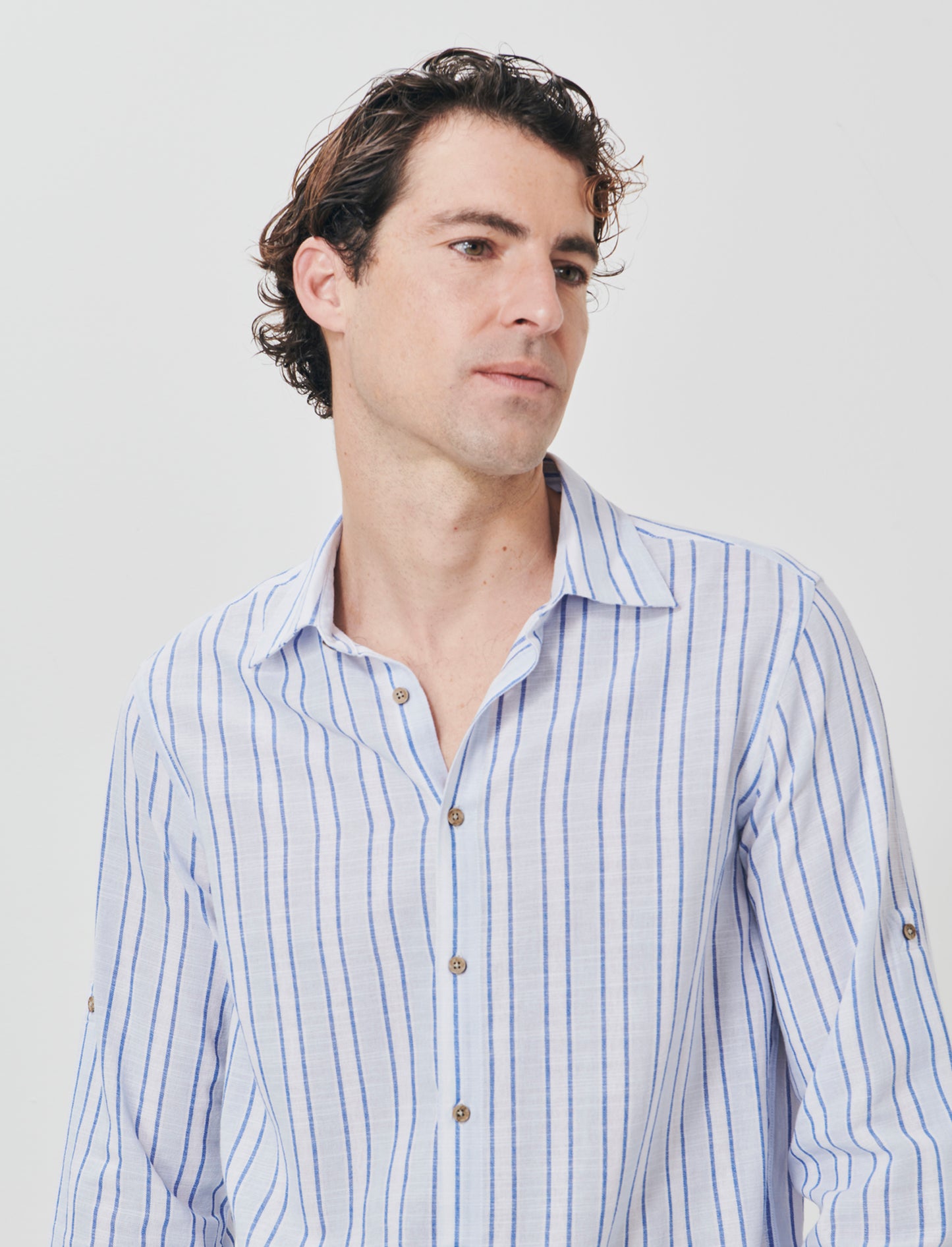 Regular fit striped cotton shirt - Sky blue