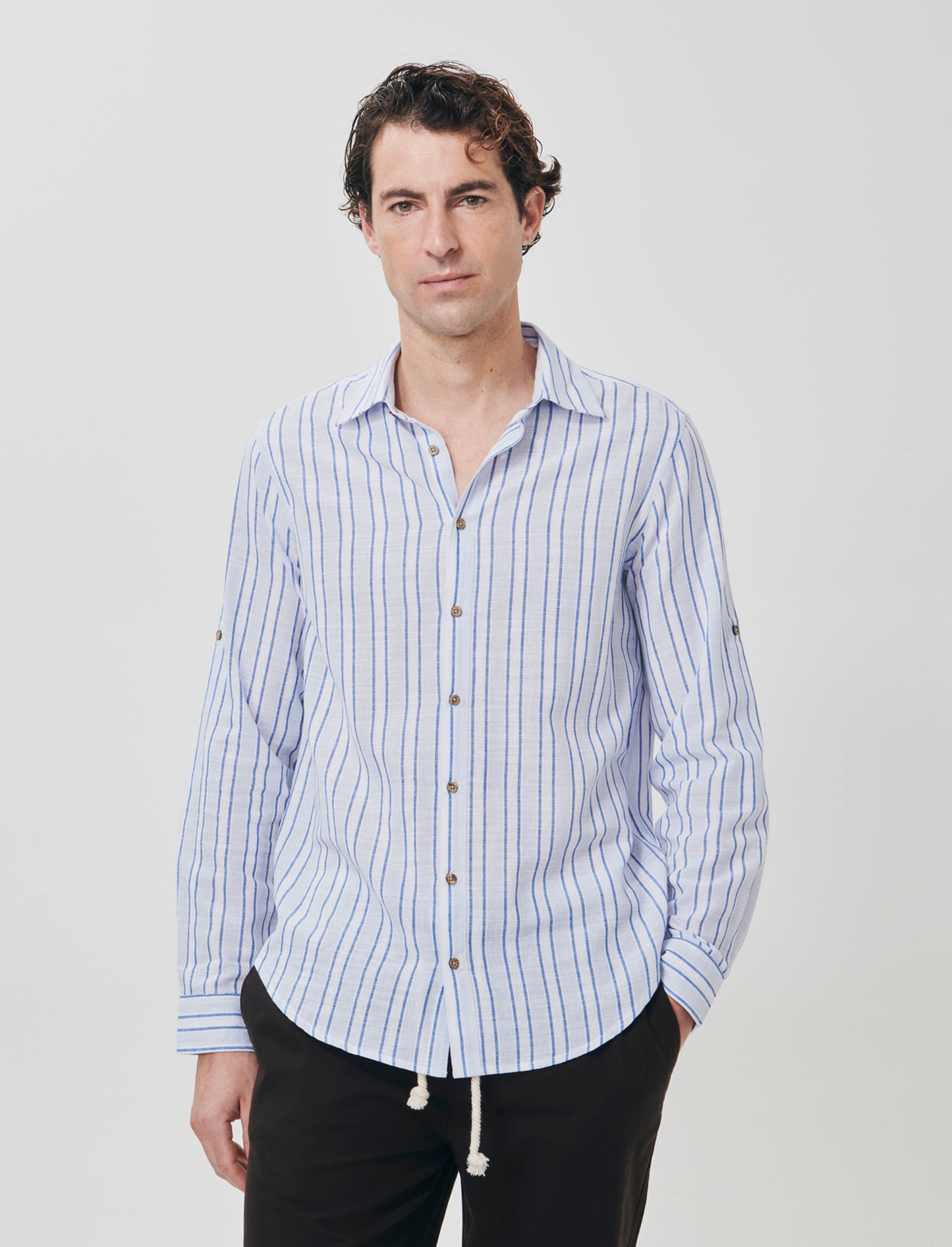 Regular fit striped cotton shirt - Sky blue