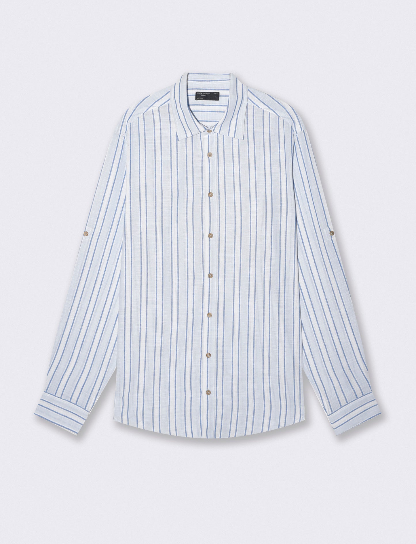 Regular fit striped cotton shirt - Sky blue
