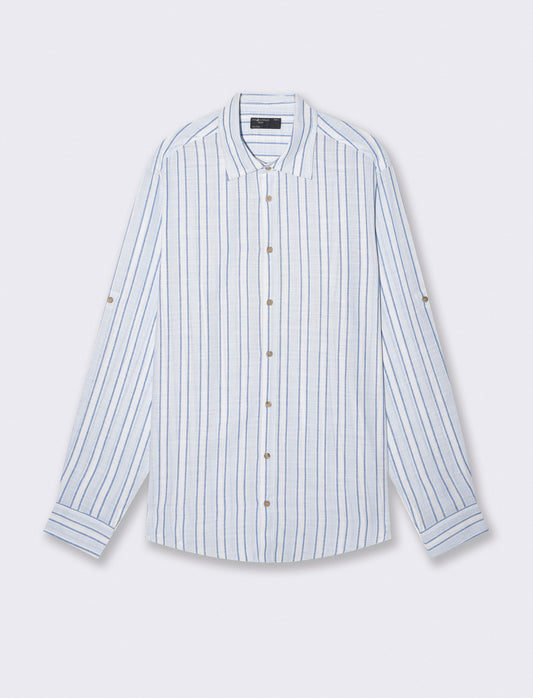 Camicia a righe regular fit in cotone - Celeste polvere