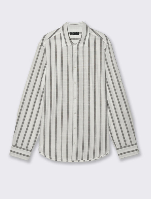 Striped shirt with French collar - Brown