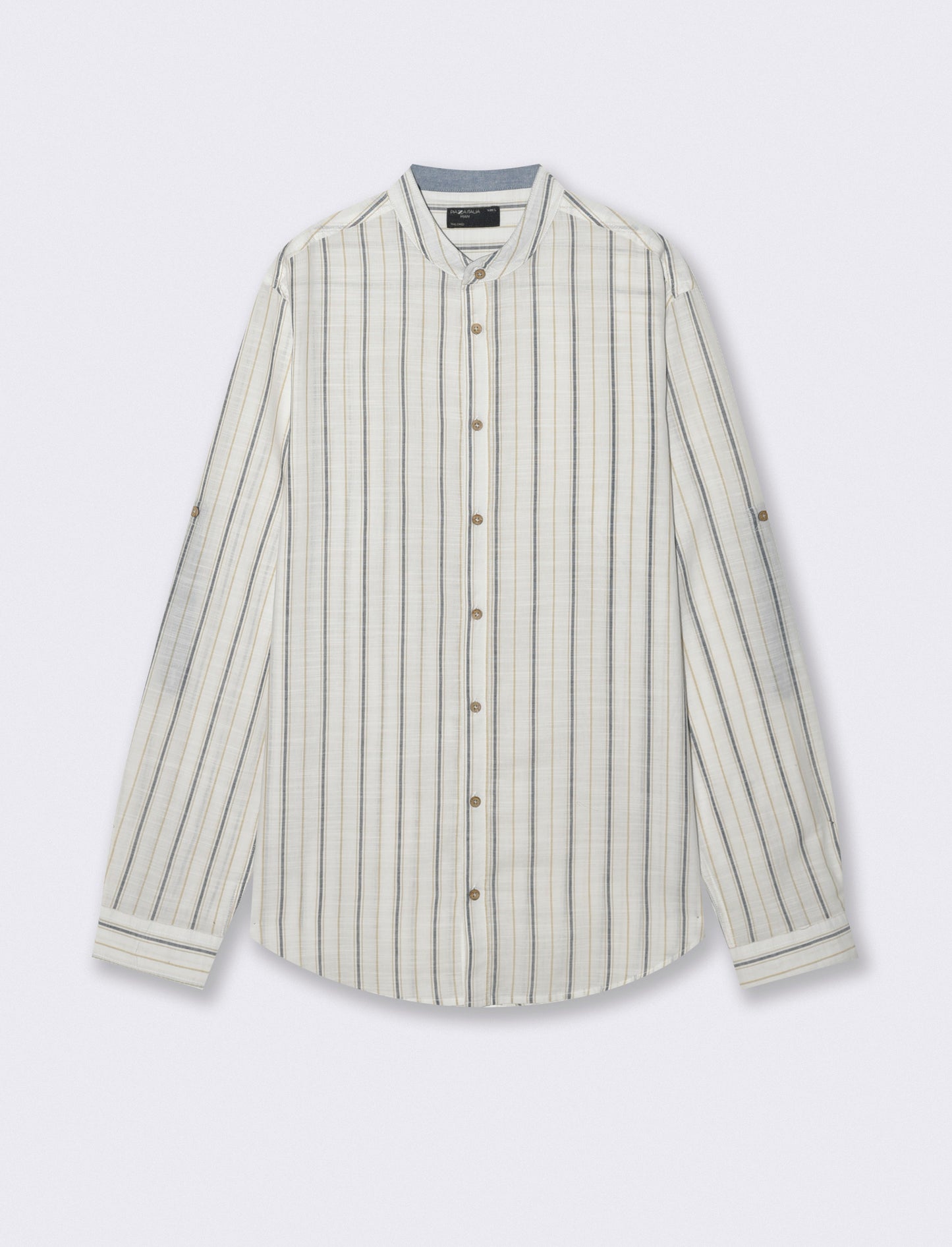 Camicia coreana a righe con denim - Bianco