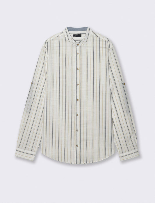 Korean striped shirt with denim - White