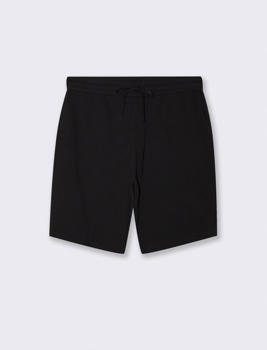 Bermuda Jacquard Effetto Juta con Vita Jogger - Nero