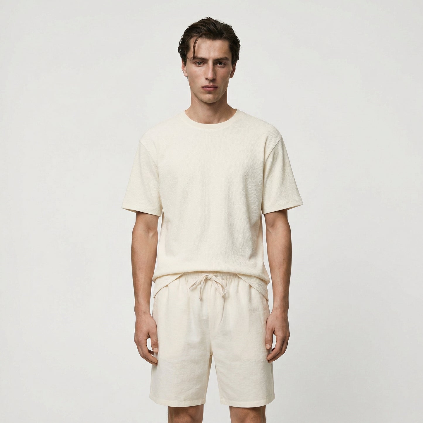-SHIRT GIROCOLLO DA SET STRUTTURA JACQUARD - White