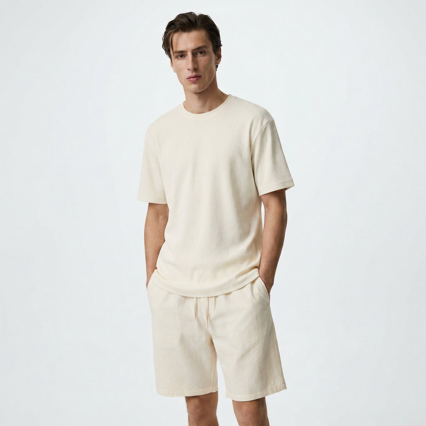 -SHIRT GIROCOLLO DA SET STRUTTURA JACQUARD - White