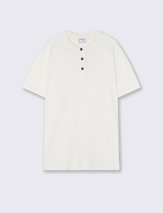 T-shirt Serafino in jacquard con colletto - Bianco sporco