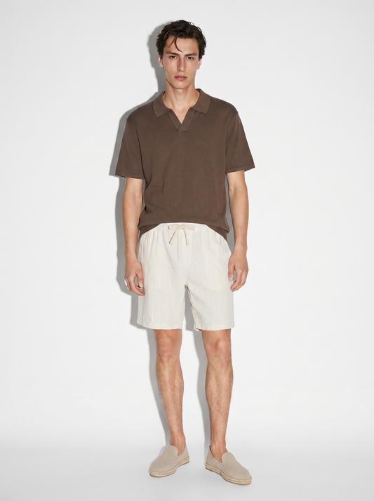 Polo Collo Derby in Jacquard Elegante - Moro