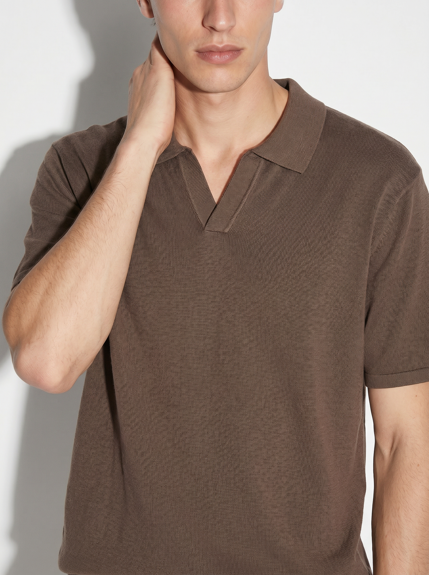 Polo Collo Derby in Jacquard Elegante - Moro