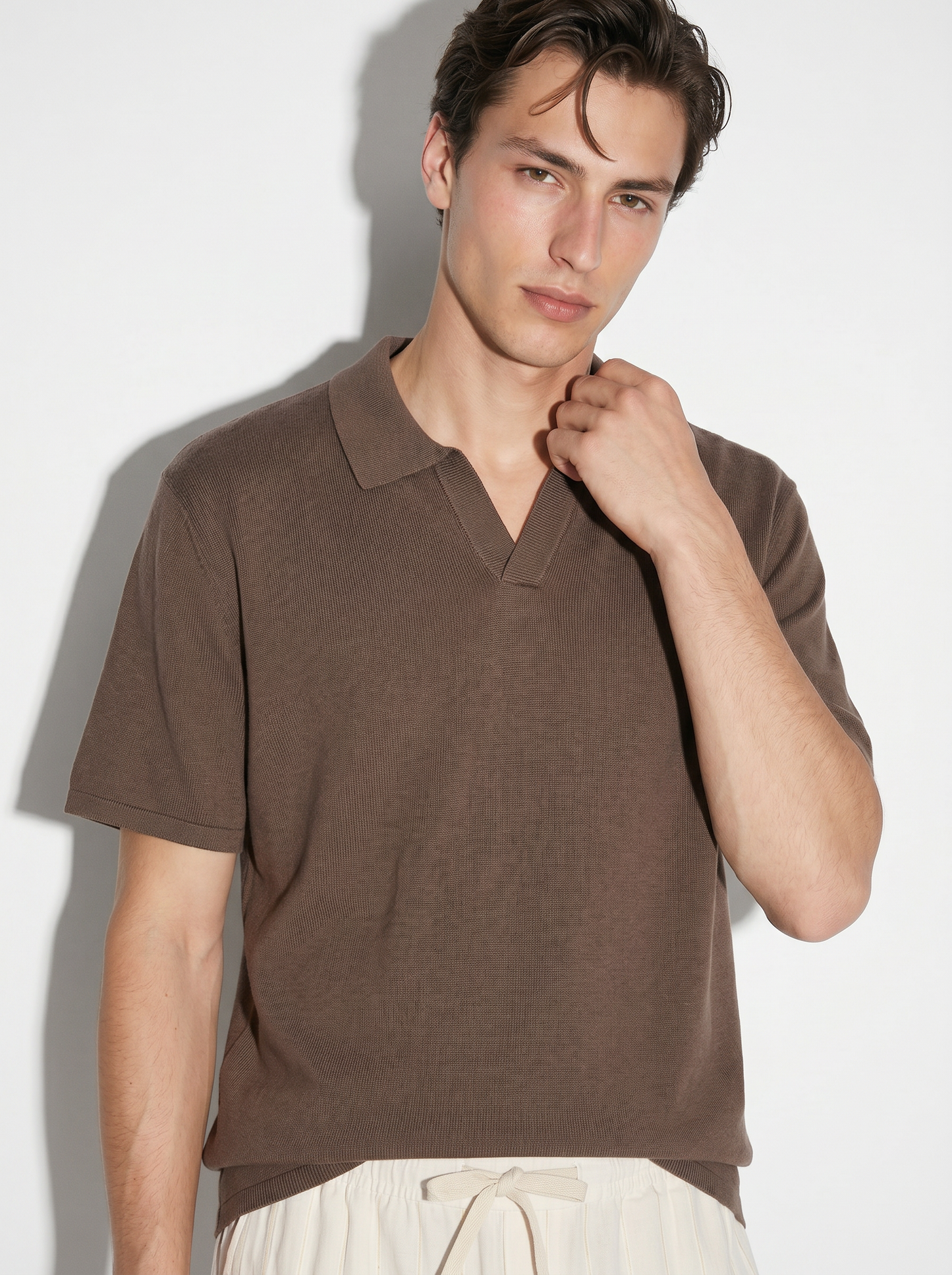Polo Collo Derby in Jacquard Elegante - Moro