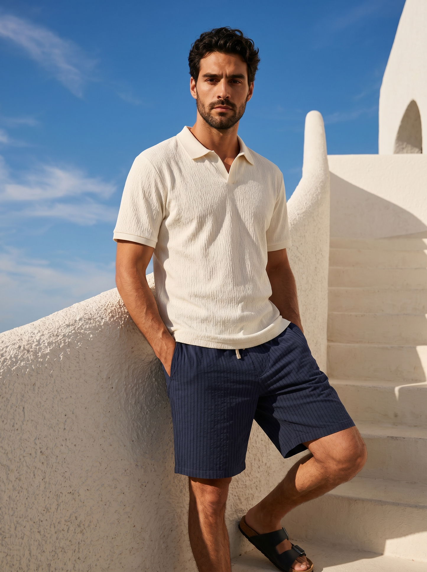 Polo Collo Derby in Jacquard Elegante - Bianco sporco