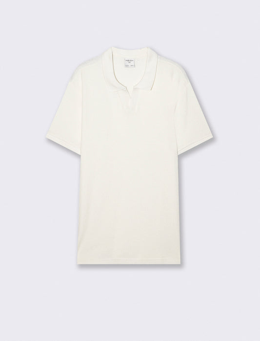 Polo Collo Derby in Jacquard Elegante - Bianco sporco