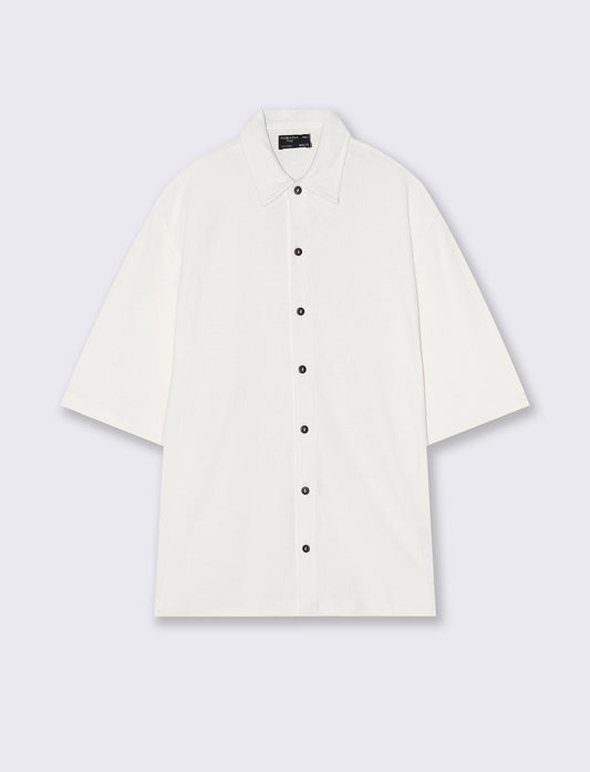 Camicia jacquard manica corta boxy fit - Bianco sporco