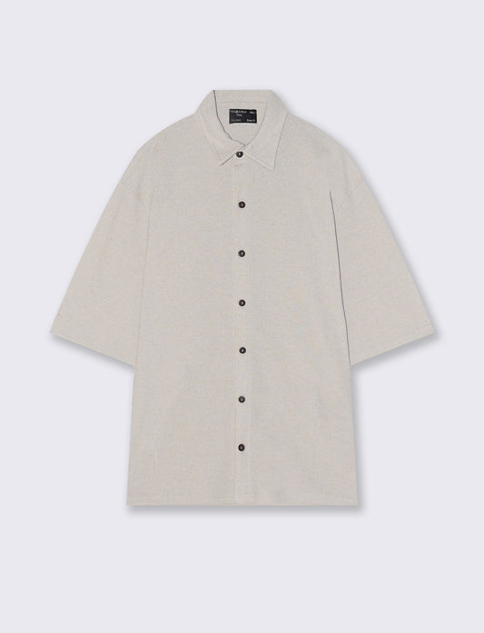 Camicia jacquard manica corta boxy fit - Sabbia