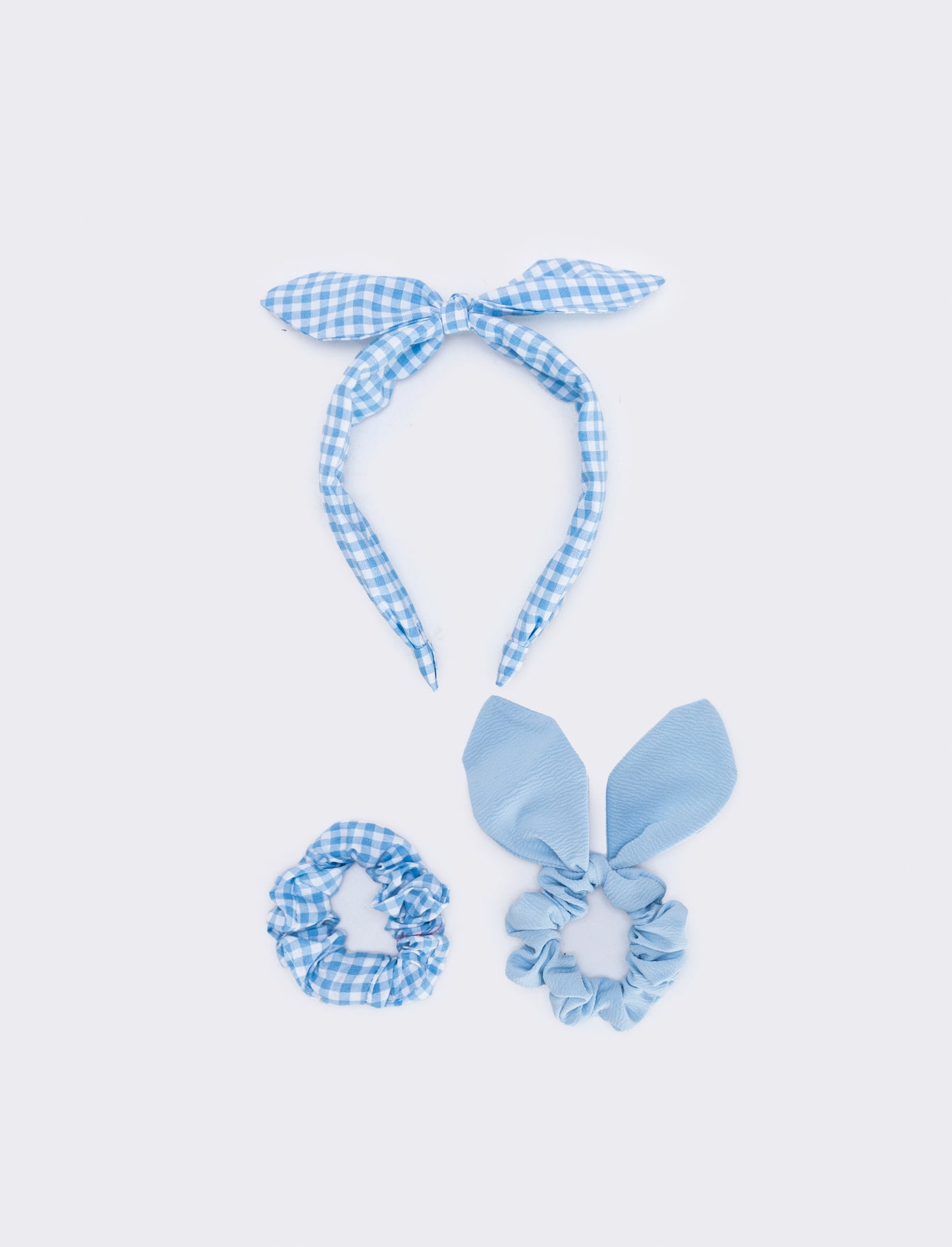 Set cerchietto e elastici vichy - Azzurro