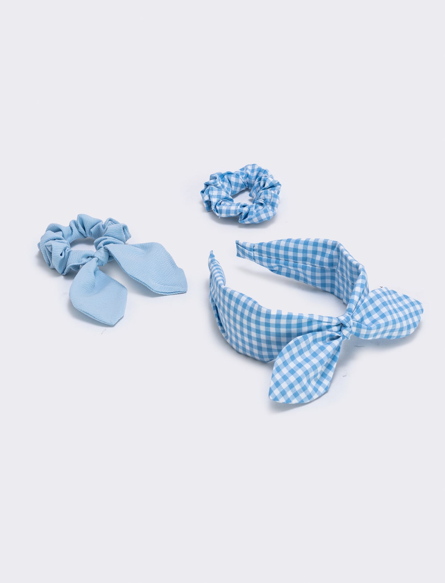 Set cerchietto e elastici vichy - Azzurro