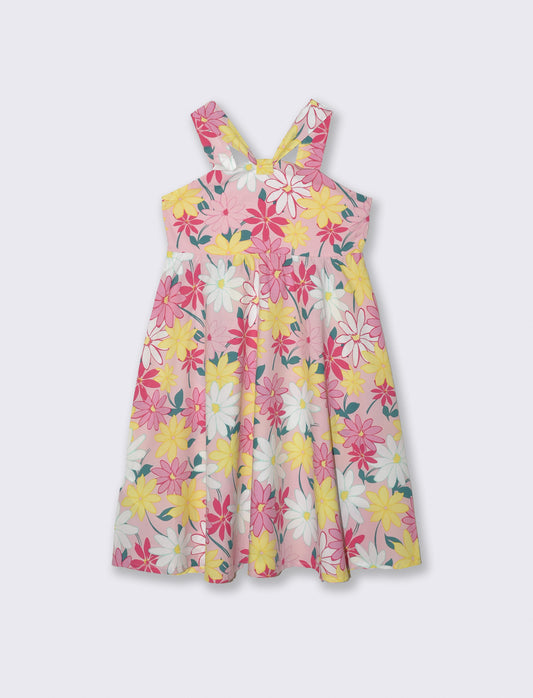 Abito con stampe e volant - Rosa