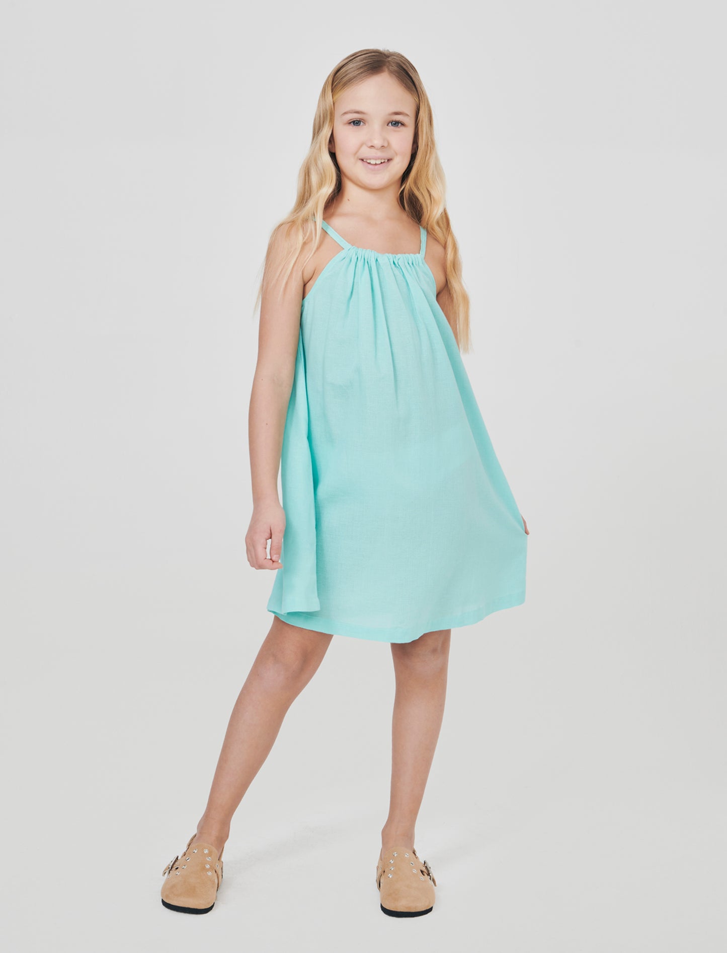 Abito leggero estivo con scollo all'americana - Verde acqua