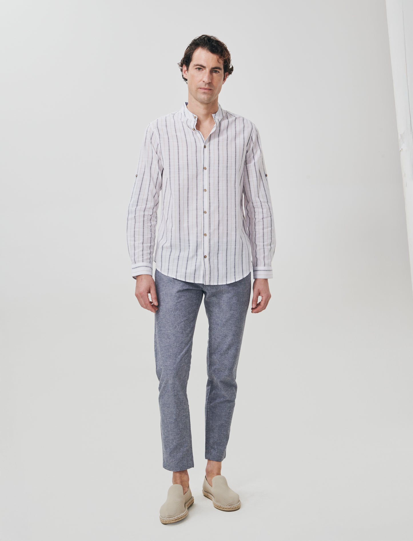 Pantaloni Chino Slim Fit in Lino - Blu