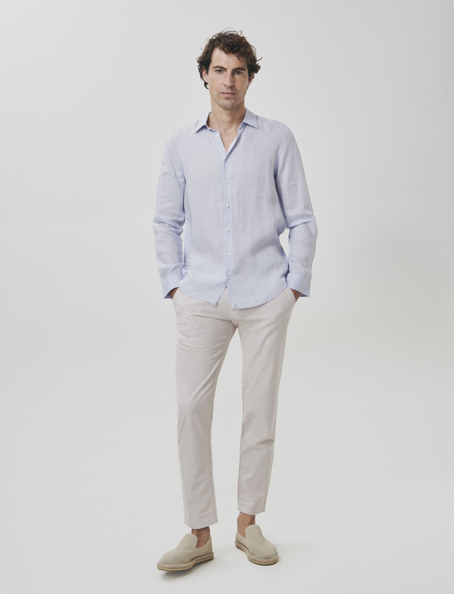 Pantaloni Chino Slim Fit in Lino - Sabbia