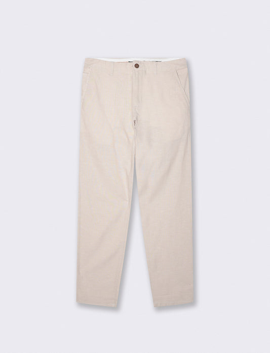 Slim Fit Linen Chino Pants - Beige