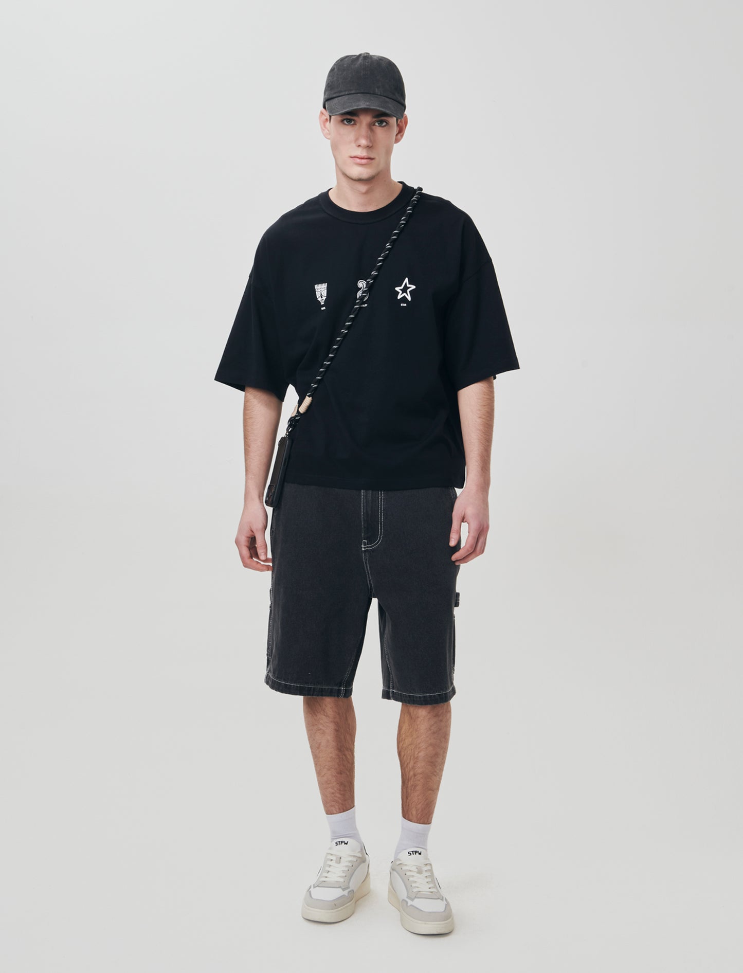 Bermuda Jeans Carpenter Fit Nero Slavato - Nero