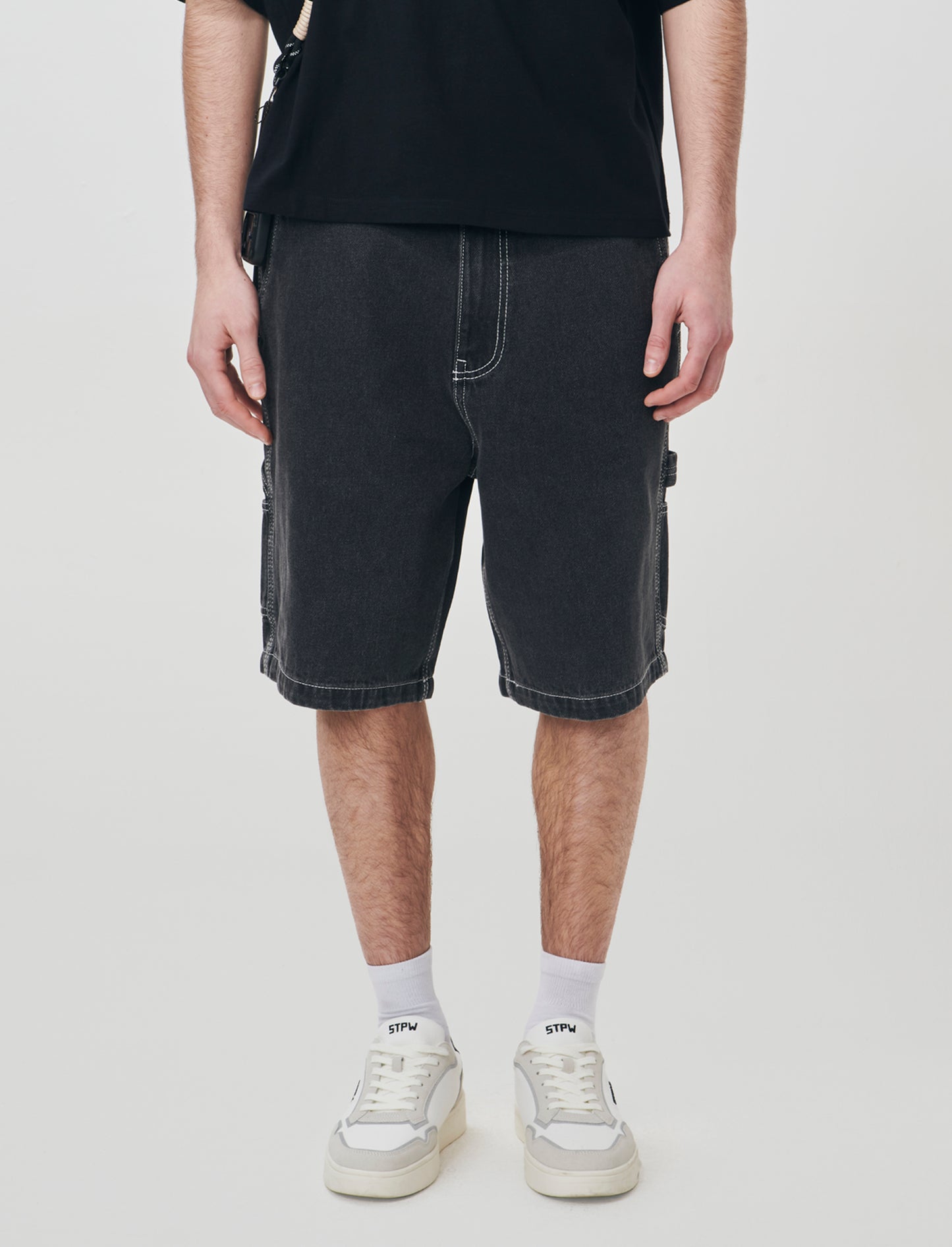 Bermuda Jeans Carpenter Fit Nero Slavato - Nero