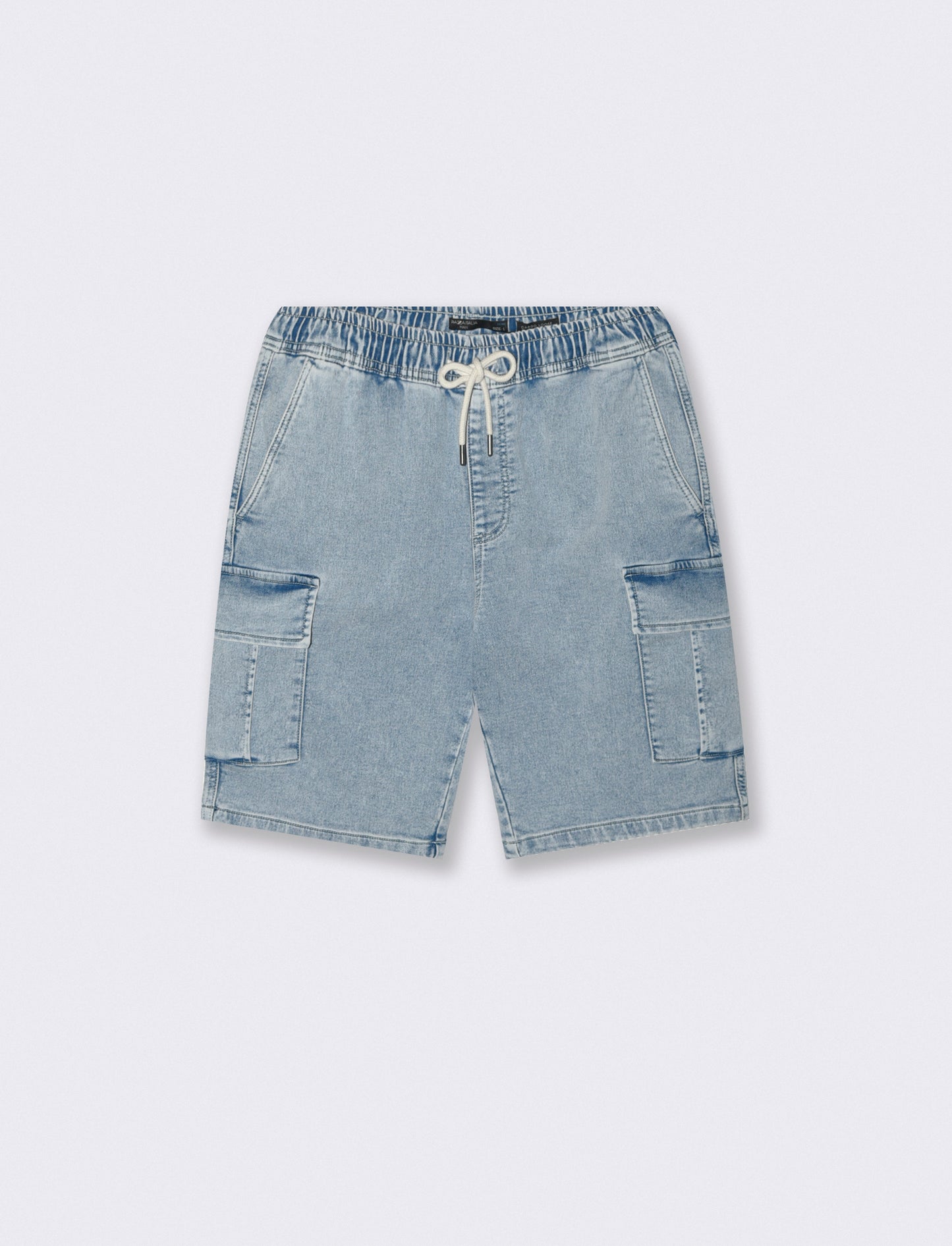 Bermuda Cargo Denim Slavato con Tasche - Denim