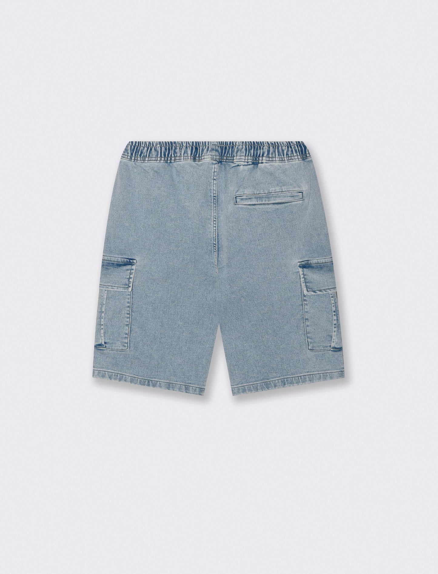 Bermuda Cargo Denim Slavato con Tasche - Denim