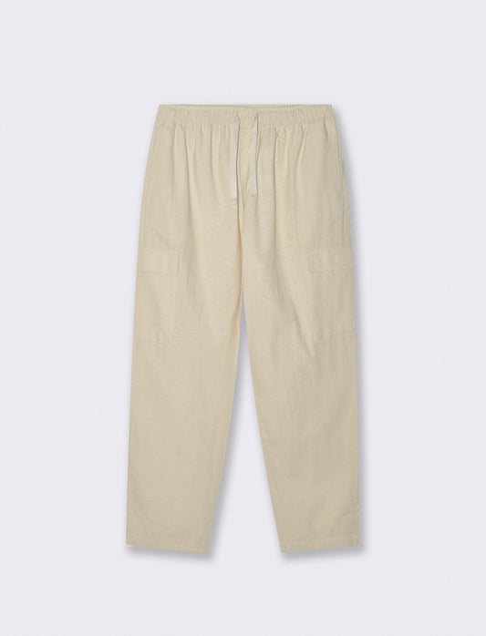 Pantaloni Chino Jogger Cargo Misto Lino - Beige ecru