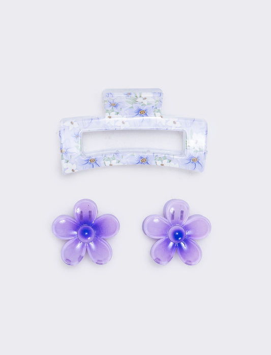 Set di 3 pinze con fiori - Lilla