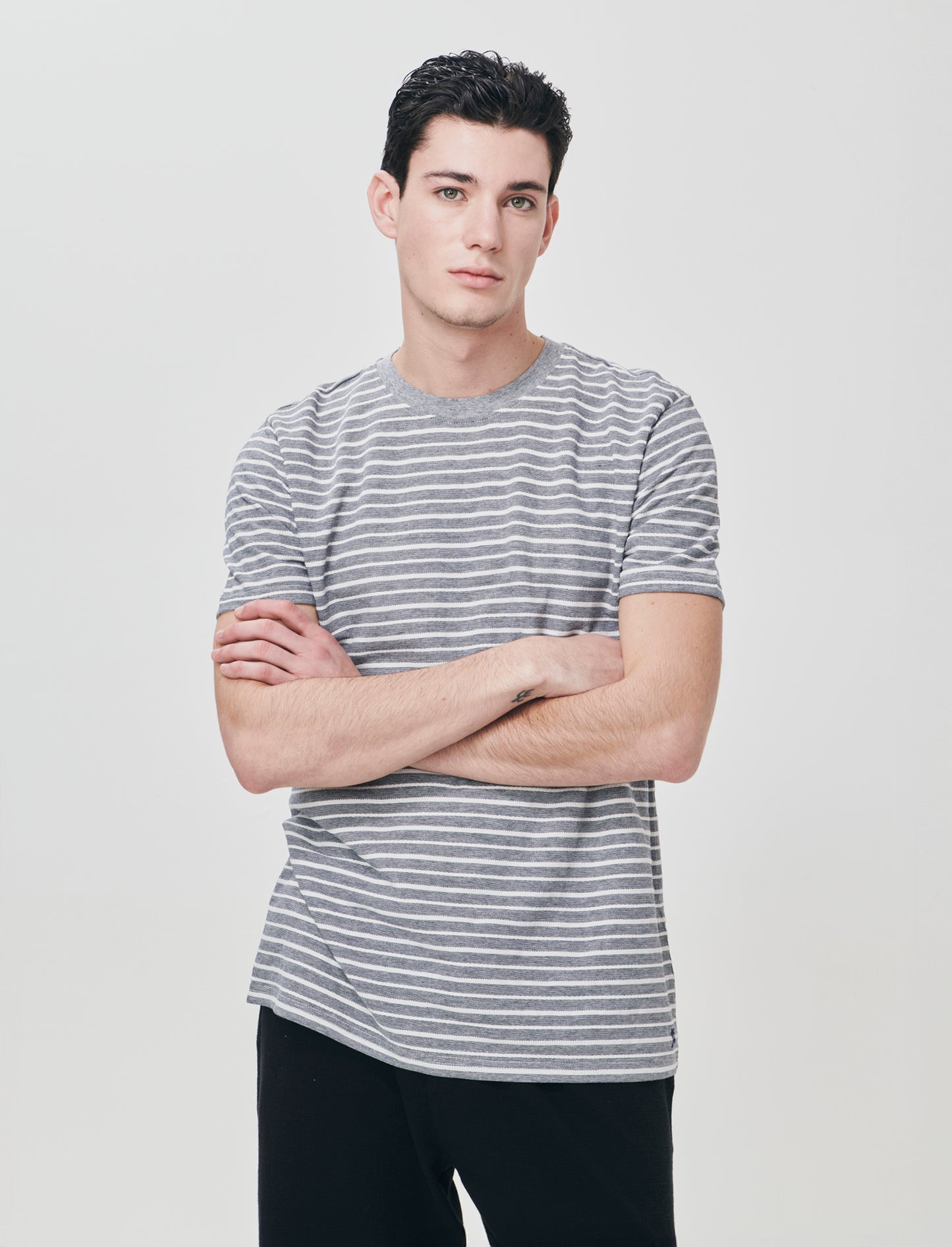 Jacquard striped crew neck T-shirt - Blue