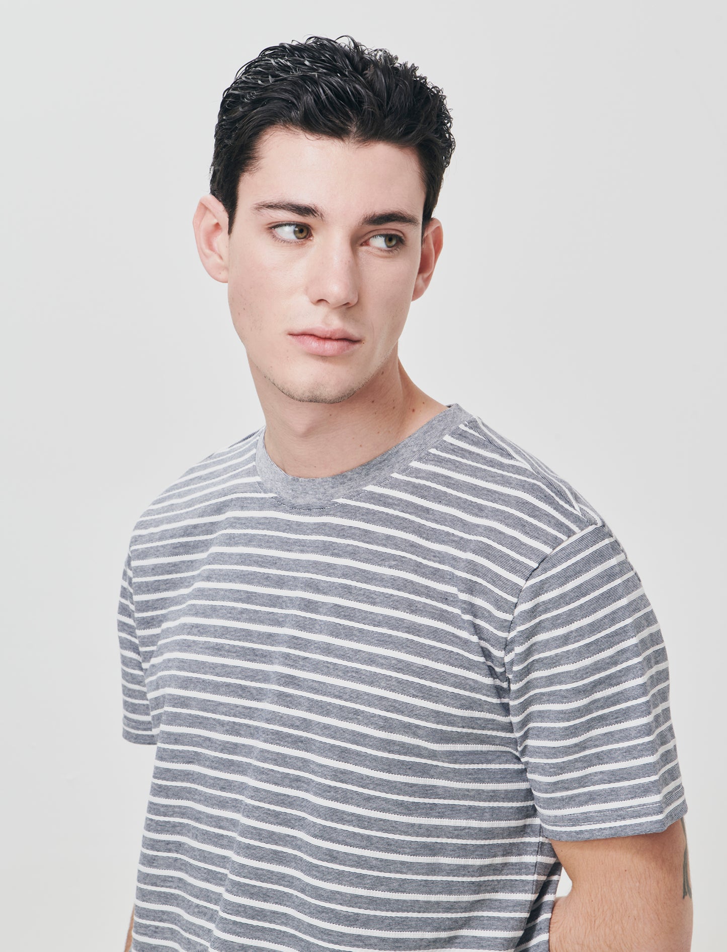 Jacquard striped crew neck T-shirt - Blue