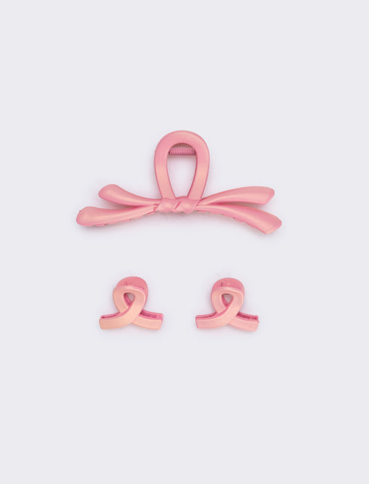 Set di 3 pinze opache fiocco - Rosa