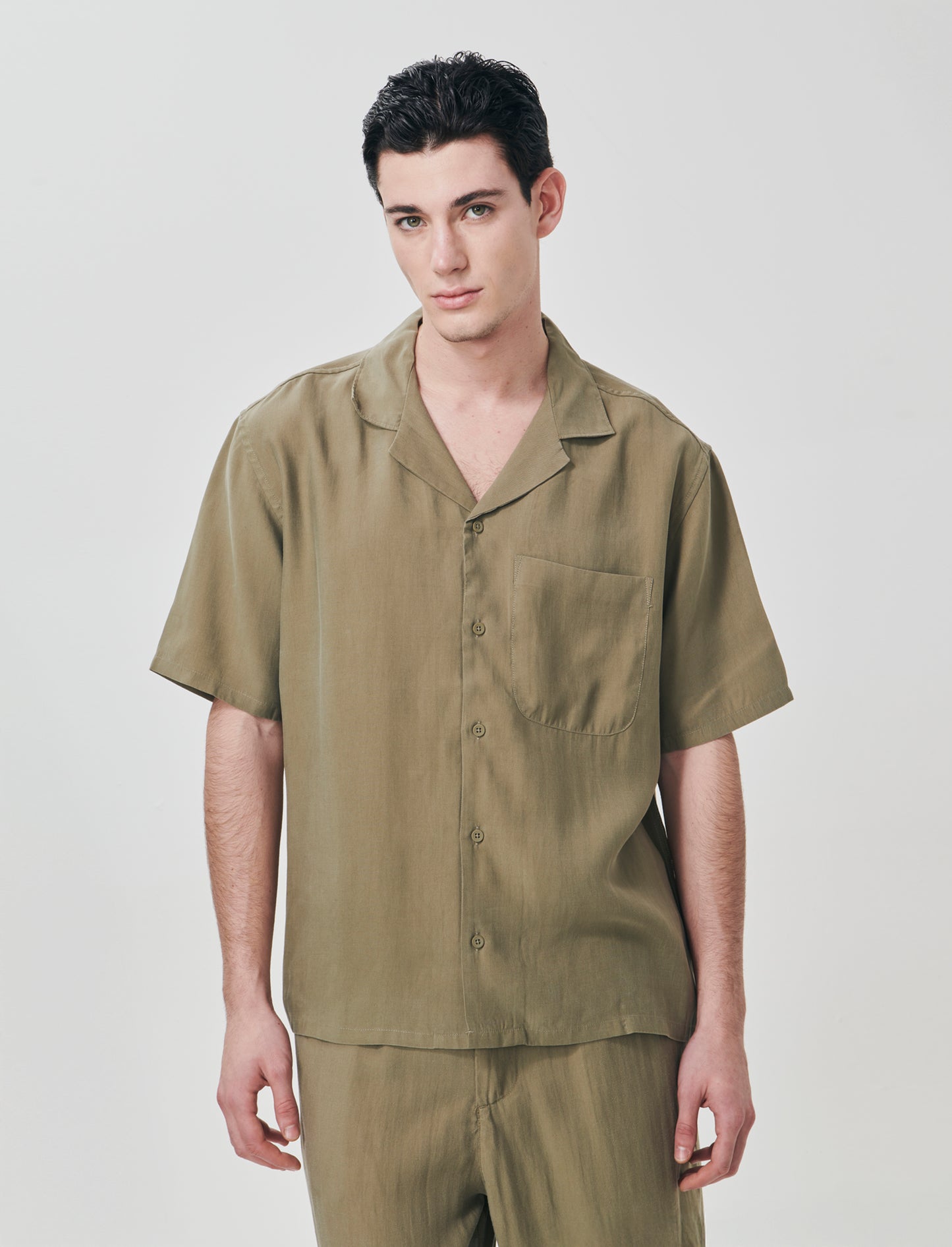 Camicia soft fit in misto lyocell - Verde kaki