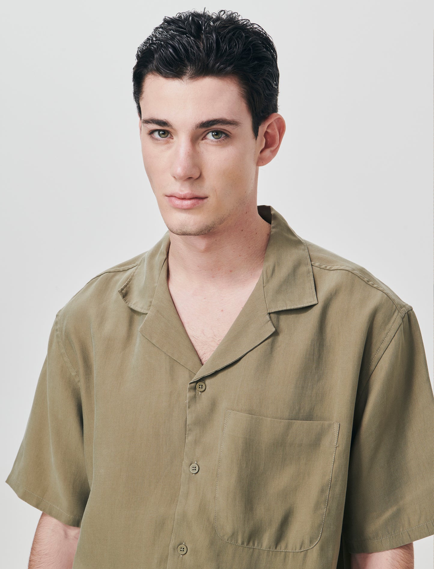 Camicia soft fit in misto lyocell - Verde kaki