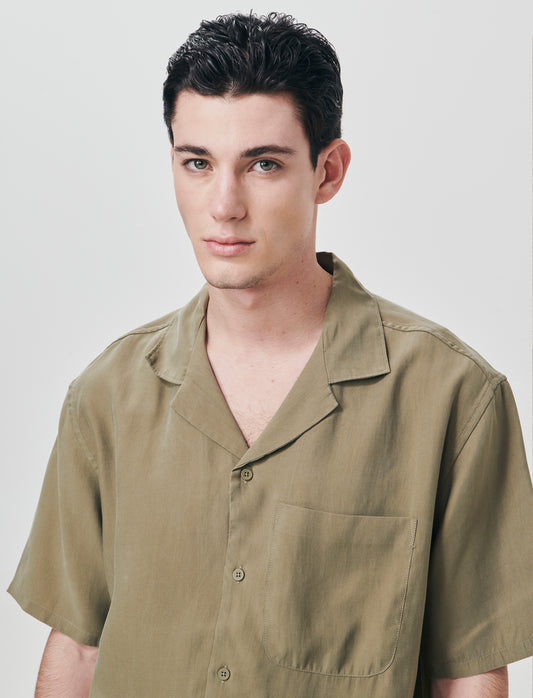 Camicia soft fit in misto lyocell - Verde kaki