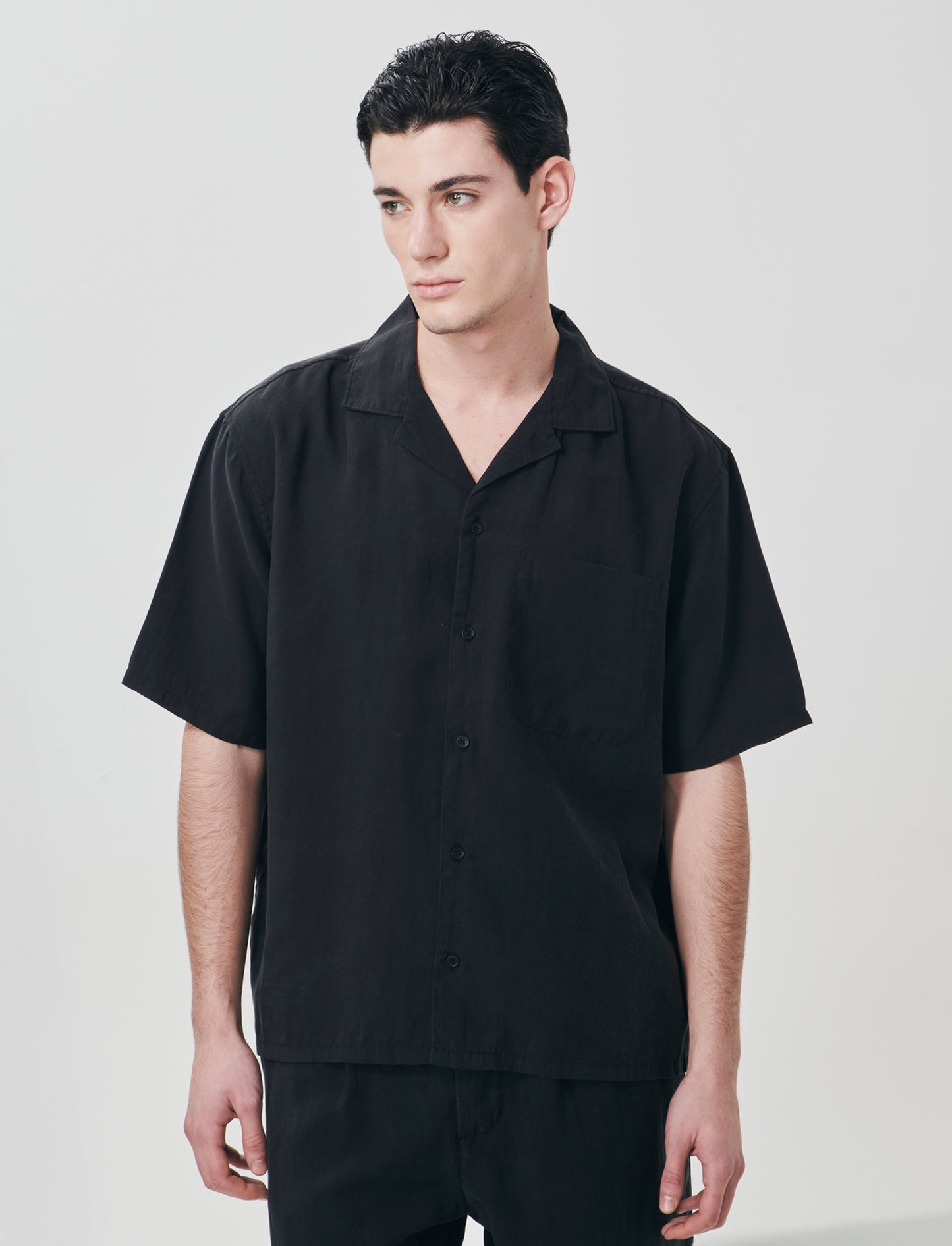 Camicia soft fit in misto lyocell - Nero