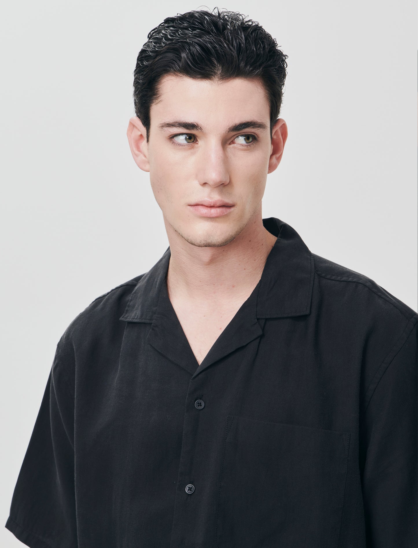 Camicia soft fit in misto lyocell - Nero