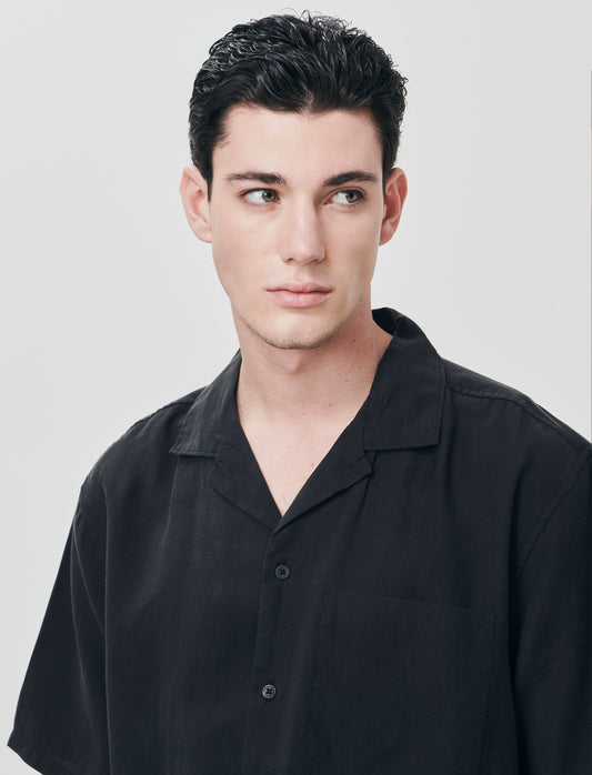 Camicia soft fit in misto lyocell - Nero