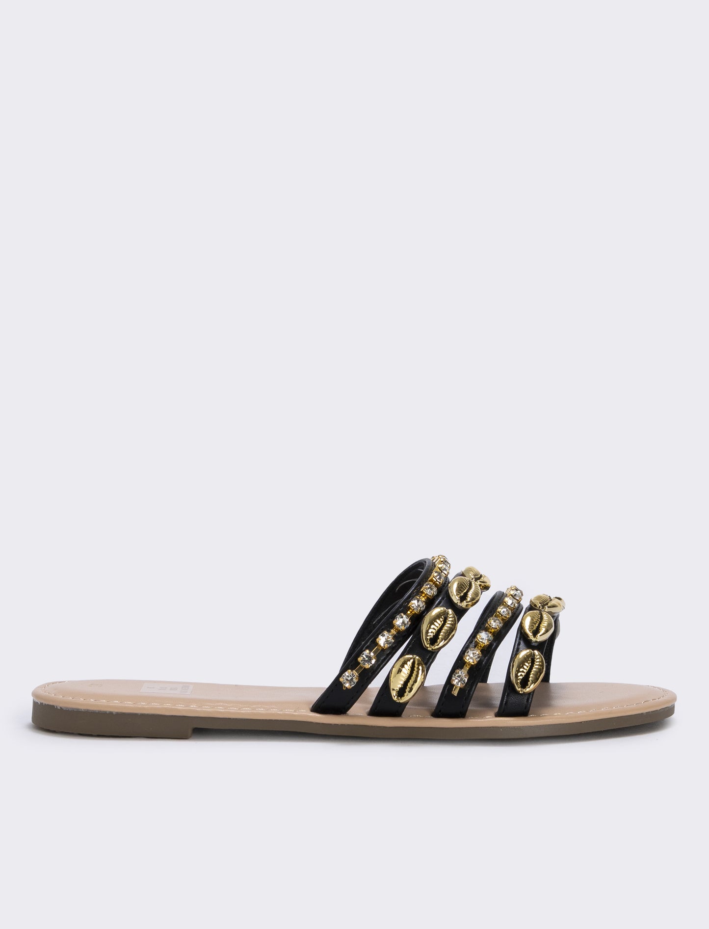 Mule marine da con conchiglie e strass - Nero