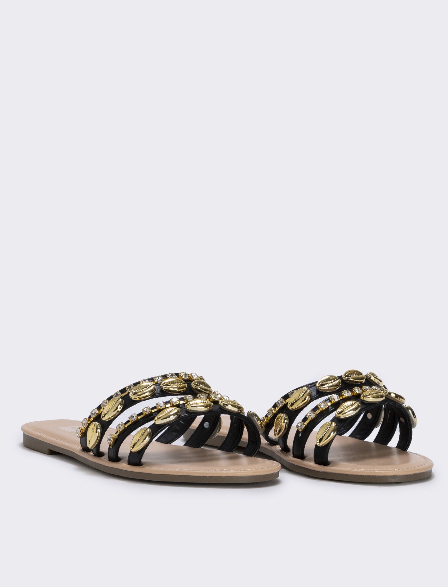 Mule marine da con conchiglie e strass - Nero