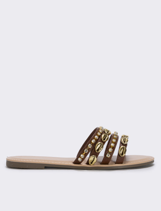 Mule marine da con conchiglie e strass - Marrone