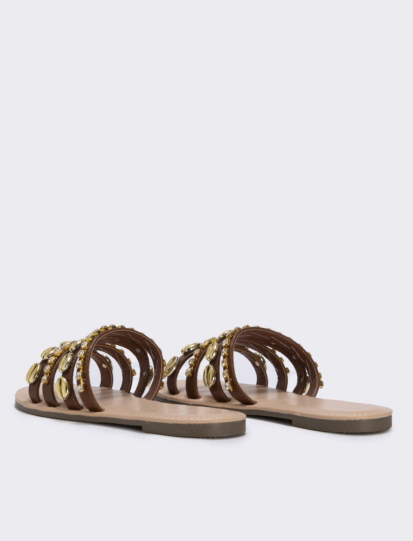 Mule marine da con conchiglie e strass - Marrone