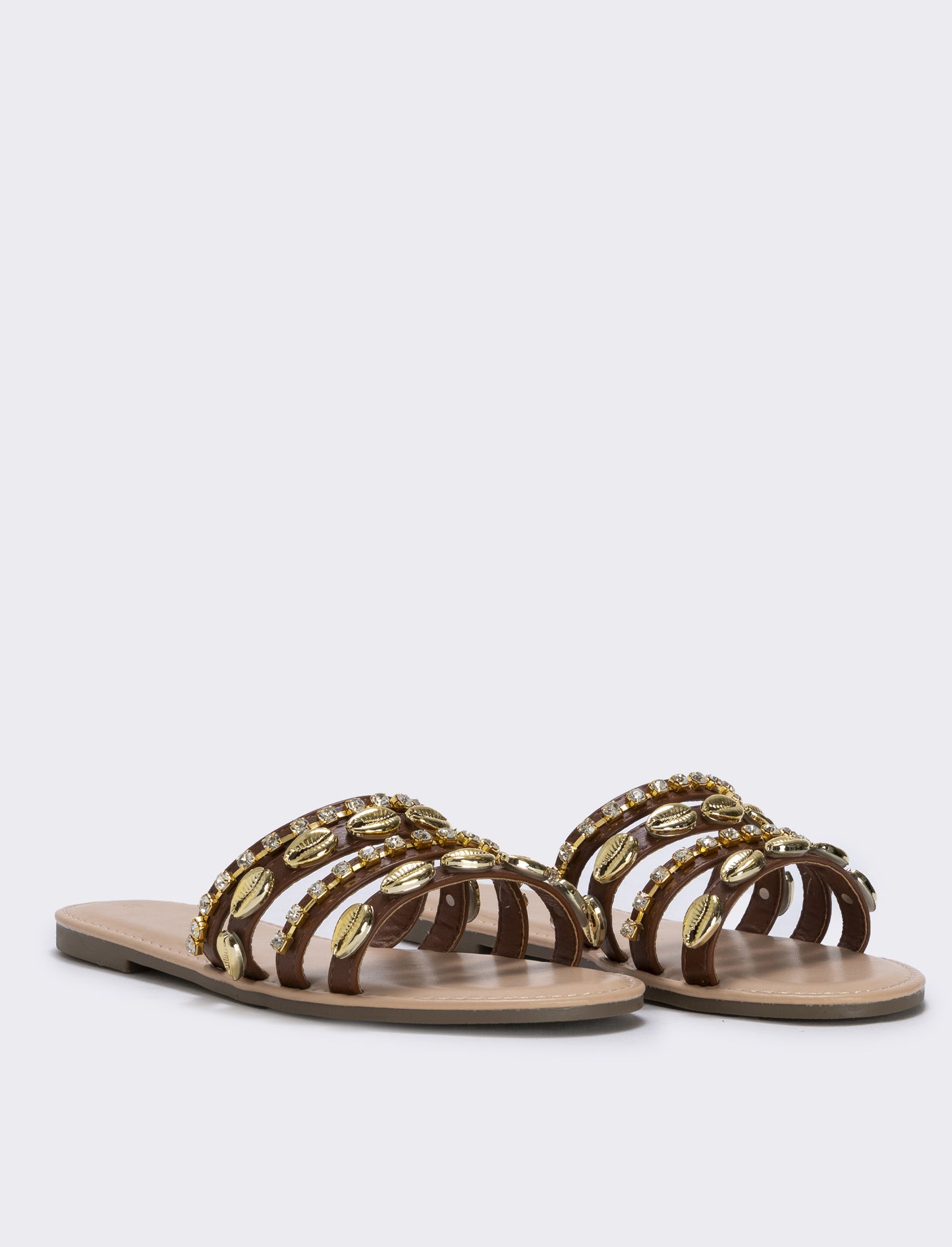 Mule marine da con conchiglie e strass - Marrone